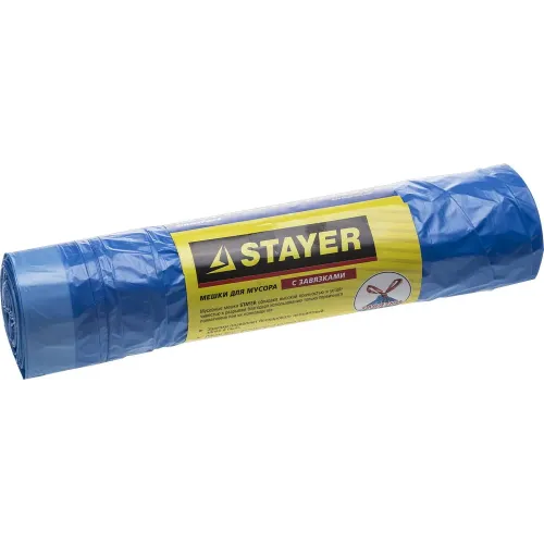 Stayer 30 л, 20 шт, голубые, с завязками, мусорные мешки (39155-30)