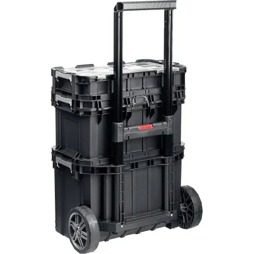 KETER SMART ROLLING, 564 х 373 х 700 мм, (22″), набор пластиковый ящик-тележка + ящик для инструментов + ящик органайзер (38390-22)
