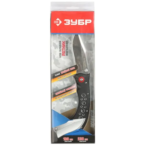 ЗУБР Ратник, 230 мм, лезвие 100 мм, металлическая рукоятка, складной нож (47715)