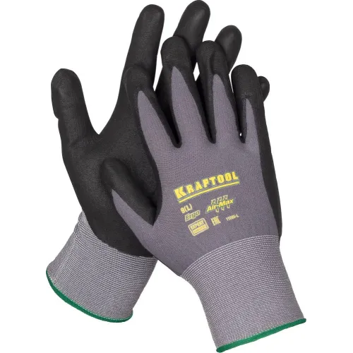 KRAFTOOL PRECISION, XL (10), эластичные перчатки для точных работ, вспененное нитриловое покрытие, 15 класс (11285-XL)