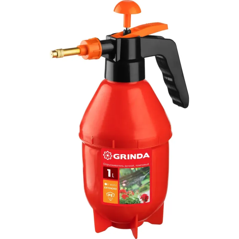 GRINDA PS-1E, объем 1 л, ручной, с удлинённым соплом, колба из полиэтилена, помповый опрыскиватель (40366)