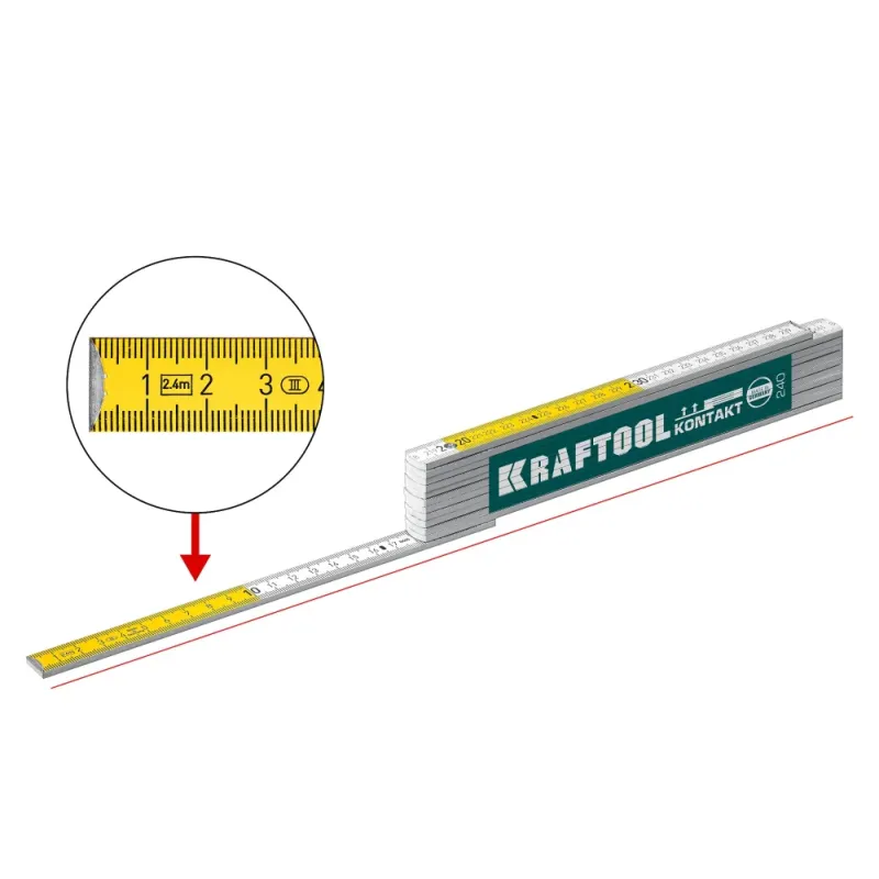 KRAFTOOL PRO-90 Kontakt, 2.4 м, профессиональный складной деревянный метр (34729)