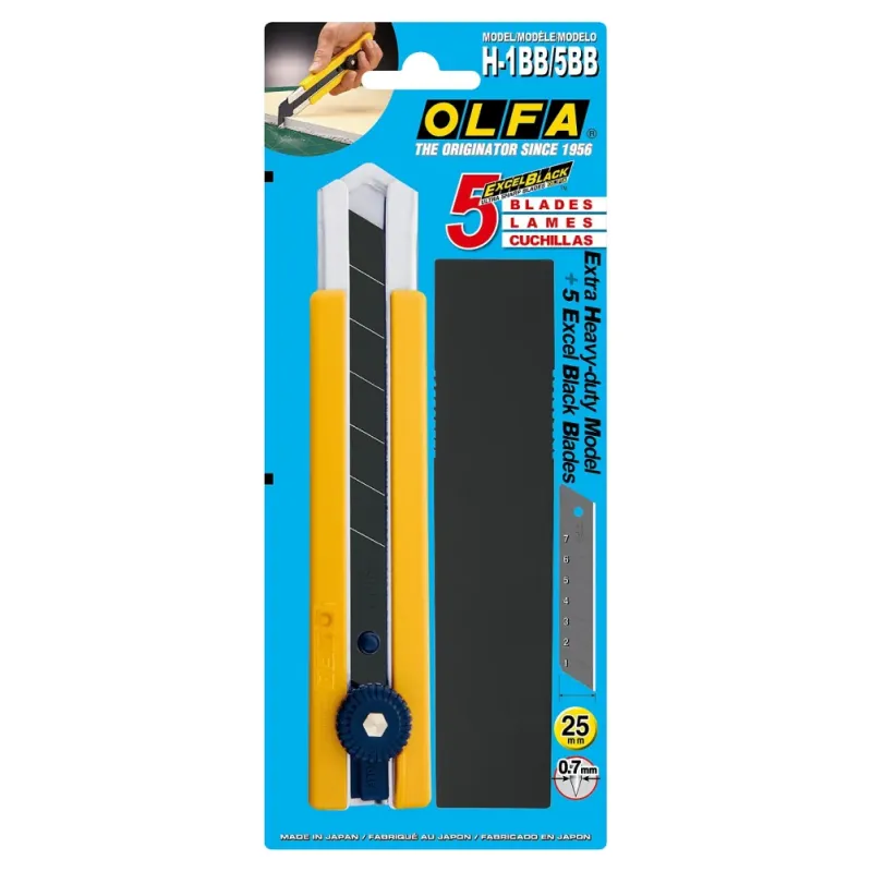 OLFA 25 мм, в комплекте с лезвиями EXCEL BLACK 5 шт, нож (OL-H-1BB/5BB )