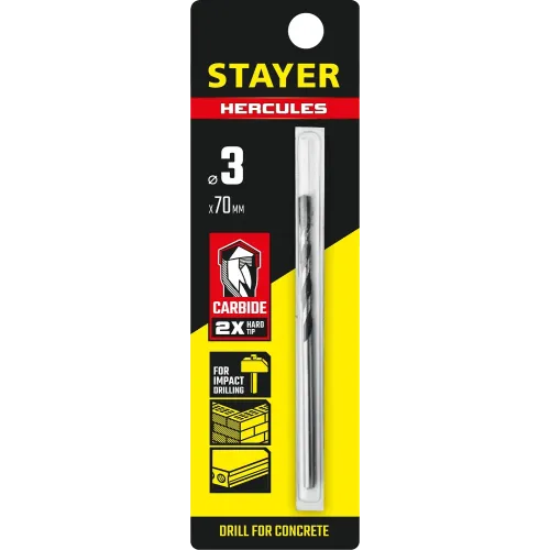 STAYER Hercules, 3 x 70 мм, сверло по бетону, Professional (2915-070-03)