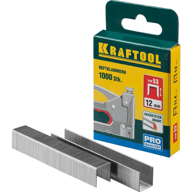KRAFTOOL скобы тип 53 (A/10/JT21), 12 мм, калибр 23GA. 1000 шт (31670-12)