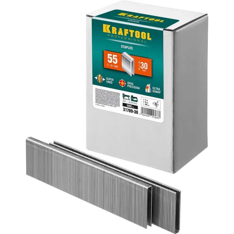 KRAFTOOL скобы тип 55 (90/C), 30 мм, калибр 18GA. 5000 шт (31789-30)