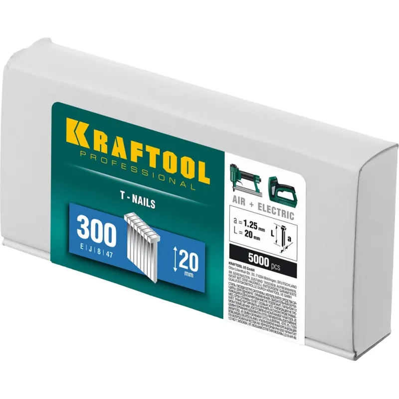 KRAFTOOL гвозди тип 300 (47/J/ F), 20 мм, калибр 18GA. 5000 шт (31785-20)