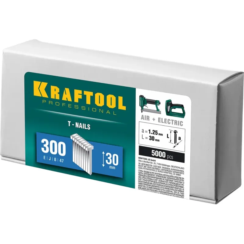 KRAFTOOL гвозди тип 300 (47/J/ F), 30 мм, калибр 18GA. 5000 шт (31785-30)