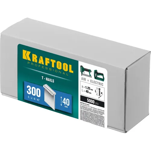 KRAFTOOL гвозди тип 300 (47/J/ F), 40 мм, калибр 18GA. 5000 шт (31785-40)