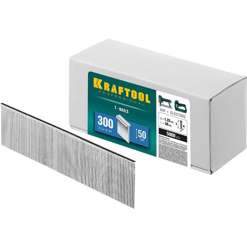 KRAFTOOL гвозди тип 300 (47/J/ F), 50 мм, калибр 18GA. 5000 шт (31785-50)