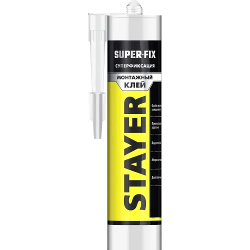 STAYER SUPER FIX, 280 мл, белый, суперсильный монтажный клей, Professional (41323)