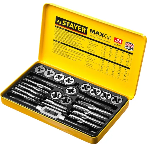 STAYER MaXCut, 24 предмета, легированная сталь, набор метчиков и плашек (28020-H24)