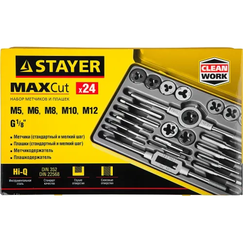 STAYER MaXCut, 24 предмета, легированная сталь, набор метчиков и плашек (28020-H24)