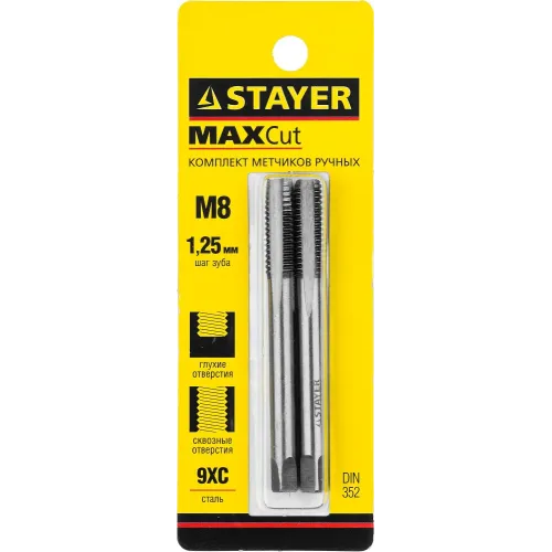 STAYER M8 х 1.25, 2 шт, комплект метчиков (28025-08-1.25-H2)