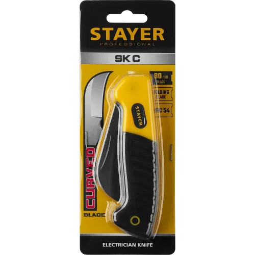STAYER изогнутое лезвие, монтерский складной нож, Professional (45409)