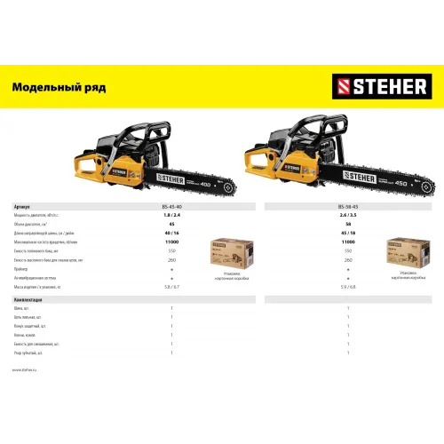 STEHER 45 см3, 40 см, бензопила (BS-45-40)