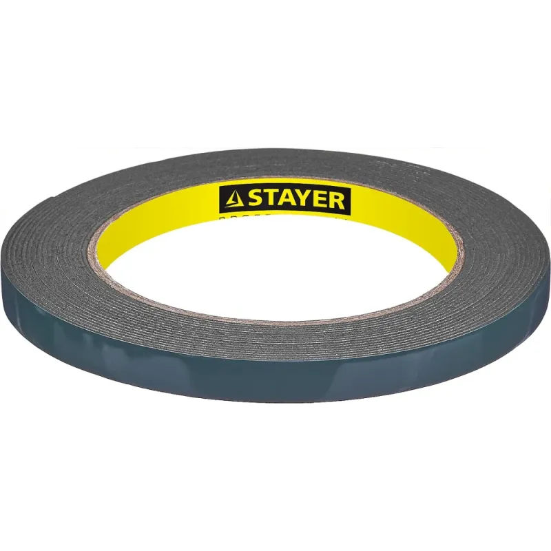 STAYER 9 мм, 5 м, черная, на вспененной основе, двухсторонняя клейкая лента, Professional (12233-09-05)