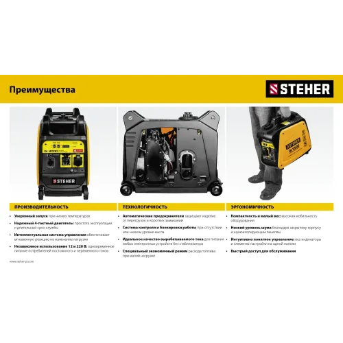 STEHER 3500 Вт, инверторный генератор (GI-4000)