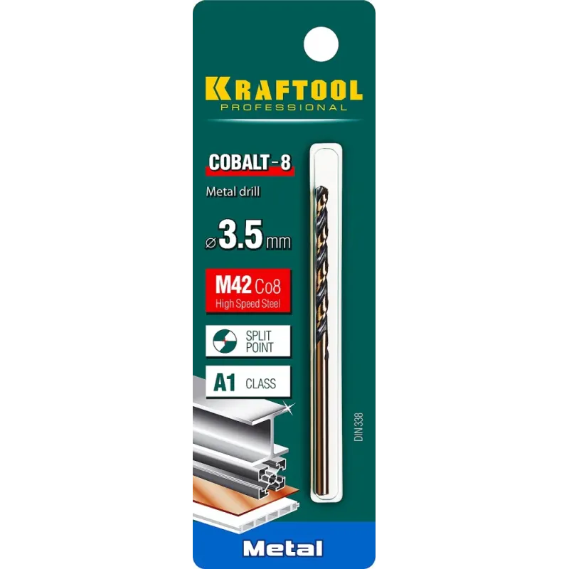 KRAFTOOL COBALT-8, 3.5 х 70 мм, сталь М42, HSS-Co(8%), сверло по металлу (29656-3.5)