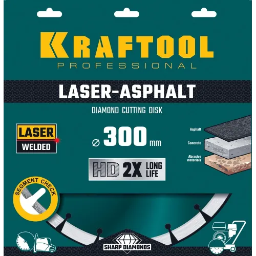 KRAFTOOL LASER-ASPHALT 300 мм (25.4/20 мм, 10х3.2 мм), алмазный диск (36687-300)