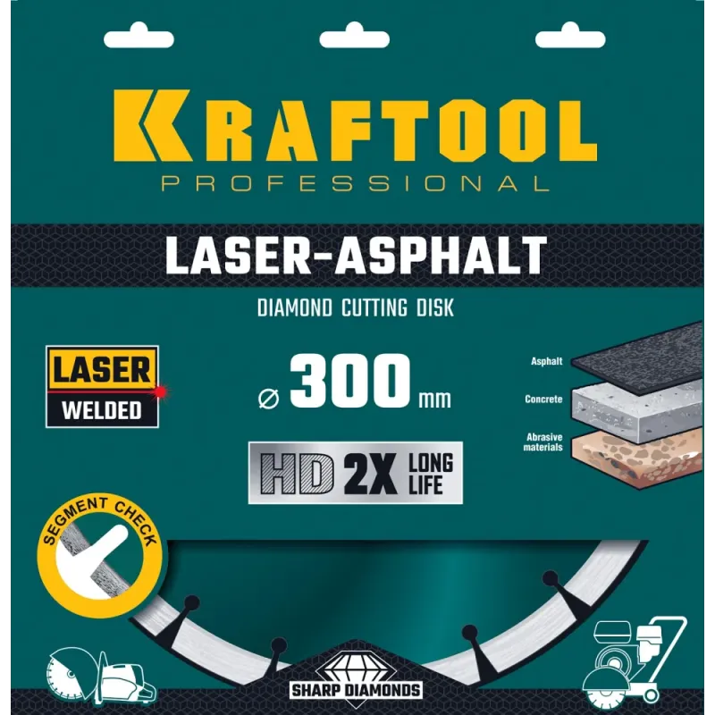 KRAFTOOL LASER-ASPHALT 300 мм (25.4/20 мм, 10х3.2 мм), алмазный диск (36687-300)