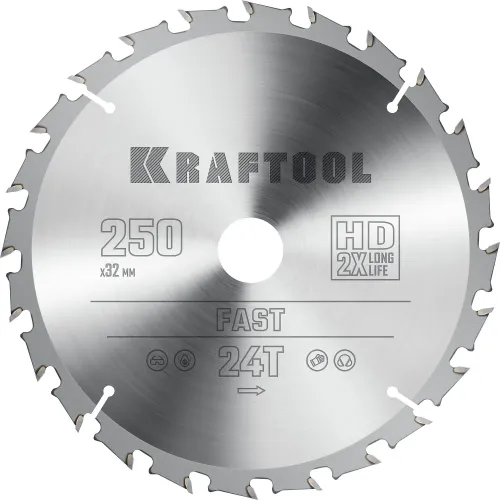 KRAFTOOL Fast, 250 х 32 мм, 24Т, пильный диск по дереву (36950-250-32)