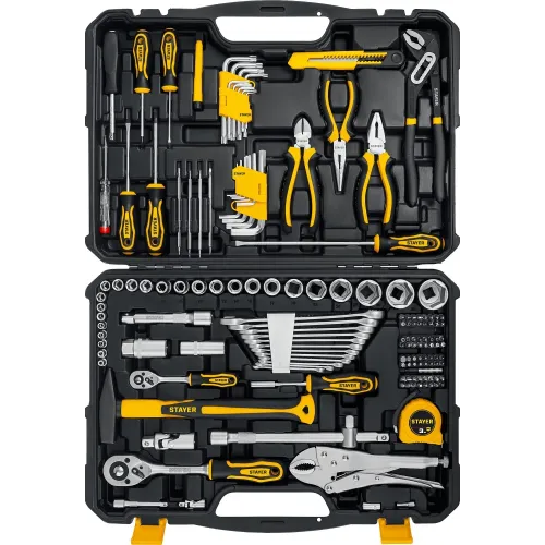 STAYER UNIVERSAL 150, 150 предм., (1/2″+ 1/4″), универсальный набор инструмента, Professional (27710-H150)