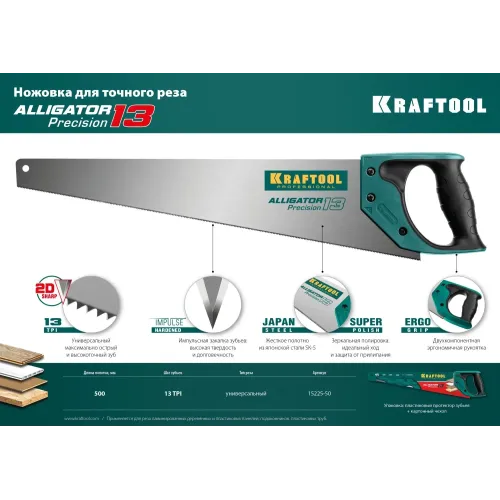 KRAFTOOL Alligator Precision 13, 500 мм, ножовка для точного реза (15225-50)