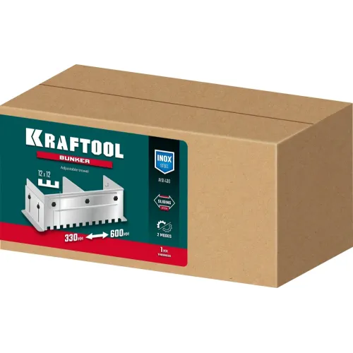 KRAFTOOL BUNKER зуб 12*12 мм, до 600 мм, нерж. сталь, Раздвижная гребенка для плитки (0808-12)