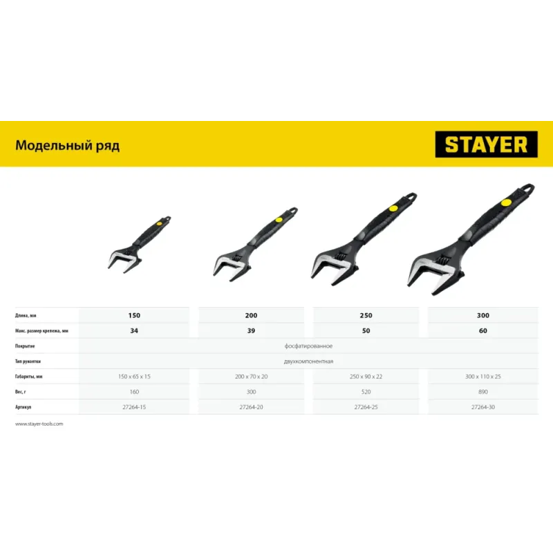 STAYER COBRA, 150/34 мм, разводной ключ, Professional (27264-15)