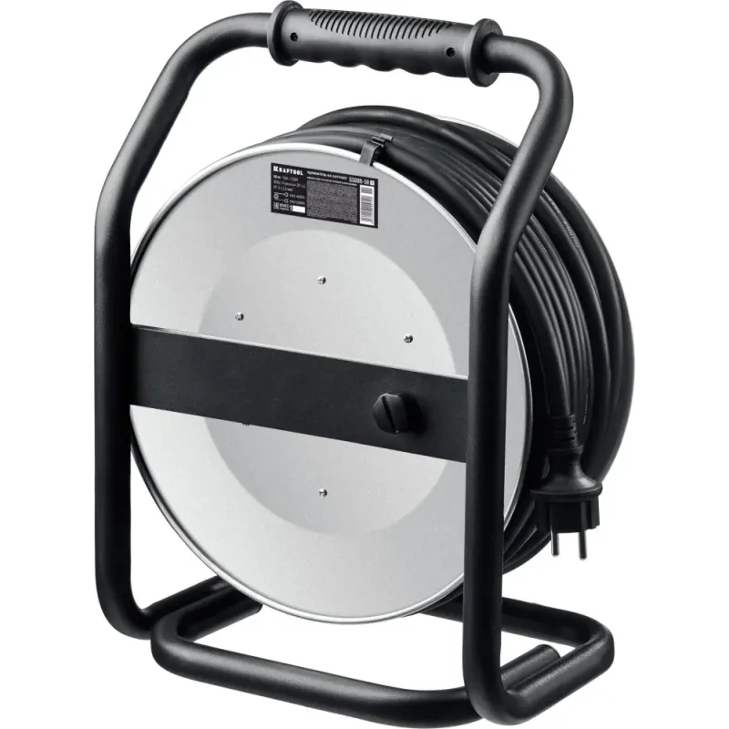 KRAFTOOL HEAVY DUTY 4.0, КГ 3х2.5 50м 4000Вт IP44, силовой удлинитель на стальной катушке (55086-50)