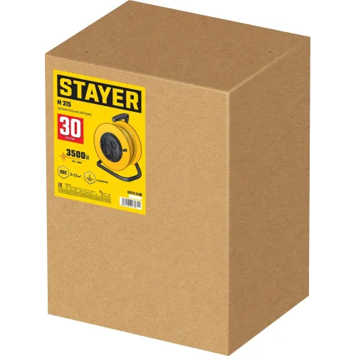 STAYER M-315, ПВС, 3 x 1.5 мм2, 30 м, 3500 Вт, силовой удлинитель на катушке (55078-30)