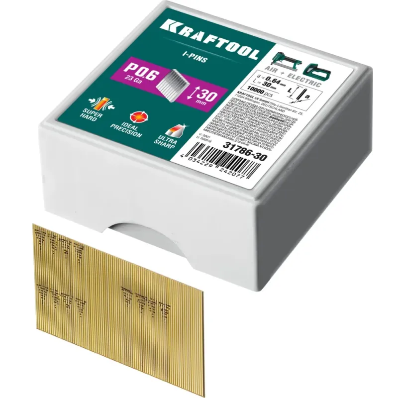 KRAFTOOL шпильки тип P0.6, 30 мм, калибр 23GA. 10 000 шт (31786-30)