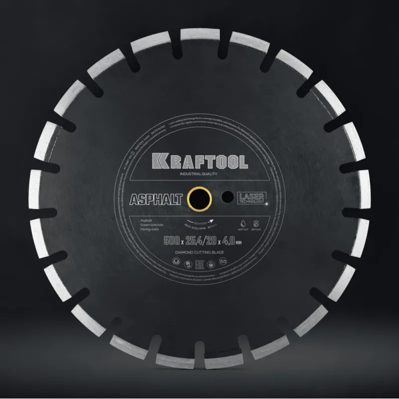 KRAFTOOL ASPHALT 500 мм (25.4/20 мм, 12х4.0 мм), алмазный диск (36687-500)