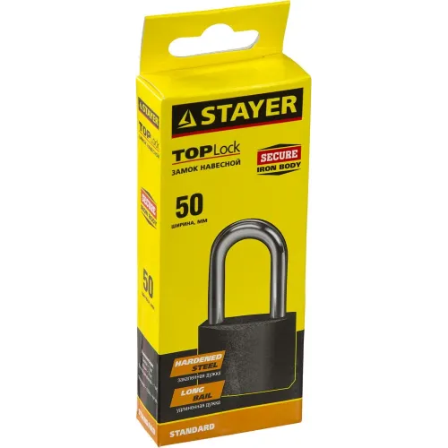 STAYER 50 мм, удлиненная дужка, навесной замок (37160-50-1)