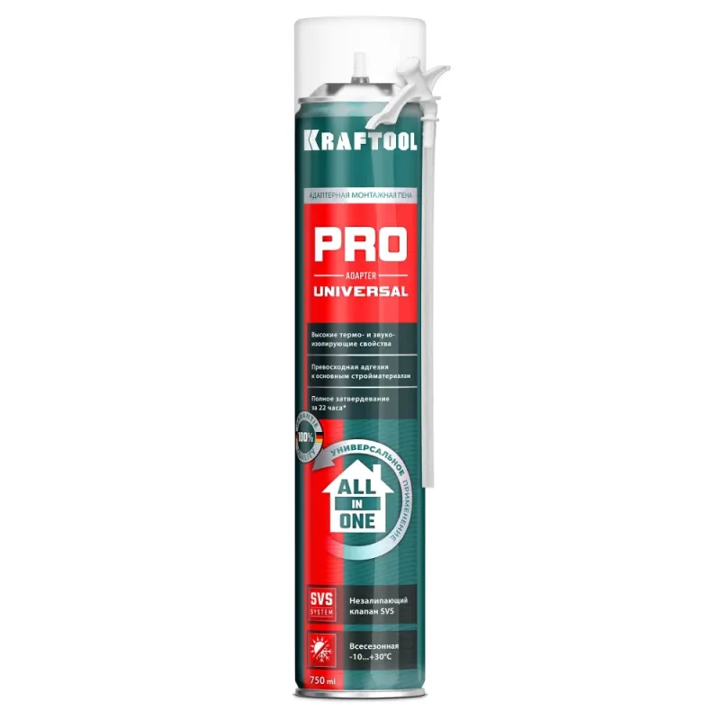 KRAFTOOL ADAPTER PRO, 750 мл, адаптерная, всесезонная, SVS, не залипающий клапан, выход до 45 л, монтажная пена (41173)