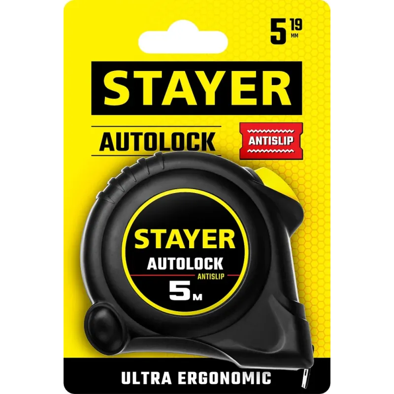 STAYER AutoLock, 5 м х 19 мм, рулетка с автостопом (2-34126-05-19)