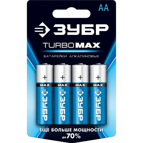 ЗУБР TURBO-MAX, АА х 4, 1.5 В, алкалиновая батарейка (59206-4C)