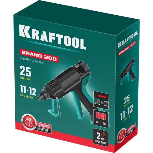 KRAFTOOL Grand 200, d 11 - 12 мм, 25 г/мин, электрический термоклеевой пистолет (06839)