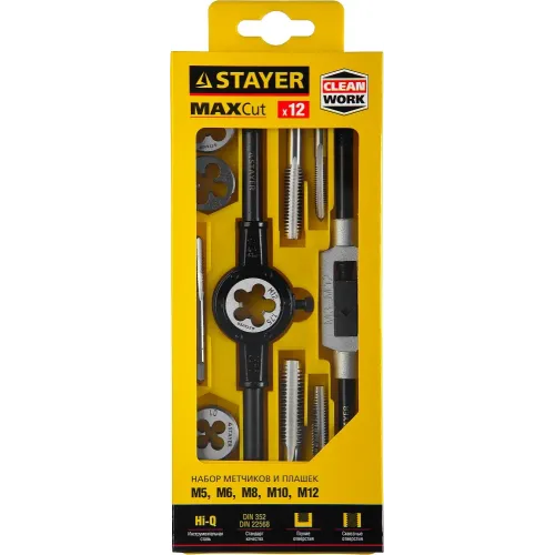 STAYER MaXCut, 12 предмета, набор метчиков и плашек (28012-H12)
