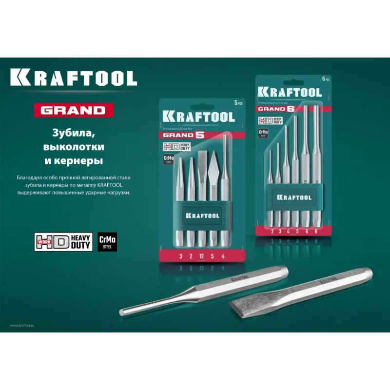 KRAFTOOL Grand-15, 15 предметов, набор зубил и кернеров (21075-H15)