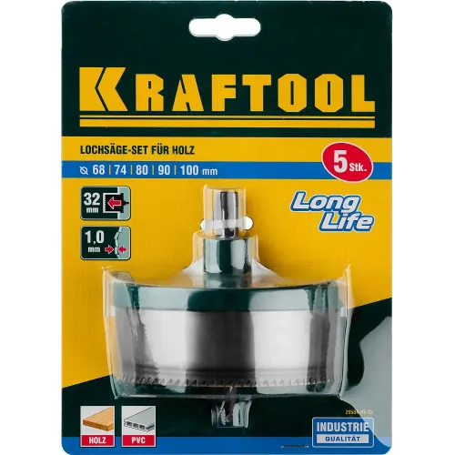 KRAFTOOL EXTREM 5 шт, (68-74-80-90-100 x 32 мм), наборная кольцевая пила по дереву (29584-H5-32)
