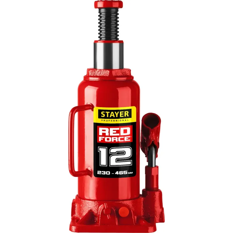 STAYER RED FORCE, 12 т, 230 - 465 мм, бутылочный гидравлический домкрат, Professional (43160-12)