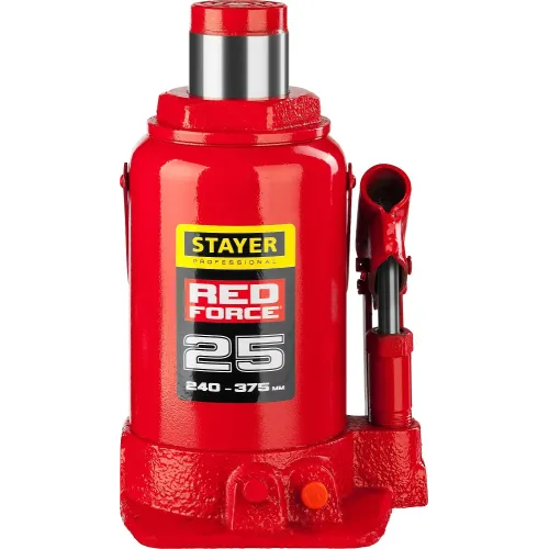 STAYER RED FORCE, 25 т, 240 - 375 мм, бутылочный гидравлический домкрат, Professional (43160-25)