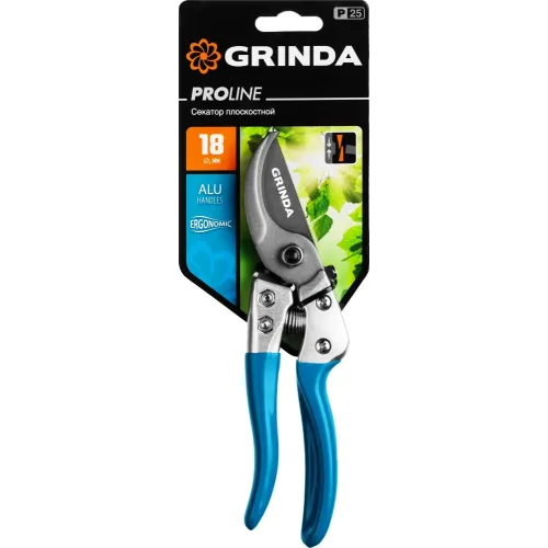 GRINDA P-25, 200 мм, закаленная сталь, эргономичные алюминиевые рукоятки, виниловое покрытие, плоскостной секатор, PROLine (423425)