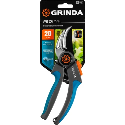 GRINDA P-55, 205 мм, с двухкомпонентными рукоятками, плоскостной секатор, PROLine (423455)