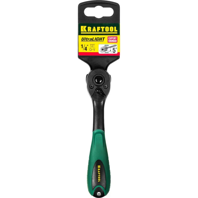 KRAFTOOL 1/4″, 72 зубца, пластиковое покрытие, трещотка для торцовых головок (27796-1/4)