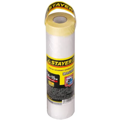 STAYER 1.4 х 15 м, 9 мкм ПВД, защитная пленка-маскер с клейкой лентой (12255-140-15)