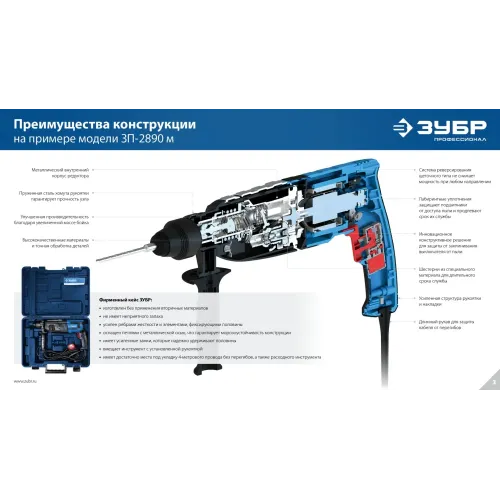 ЗУБР 28 мм, 900 Вт, перфоратор SDS Plus, мет. корпус, Профессионал (ЗП-2890 М)