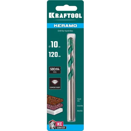 KRAFTOOL Keramo, 10 х 120 мм, тв.сплав КС, сверло по керамограниту (29175-120-10)